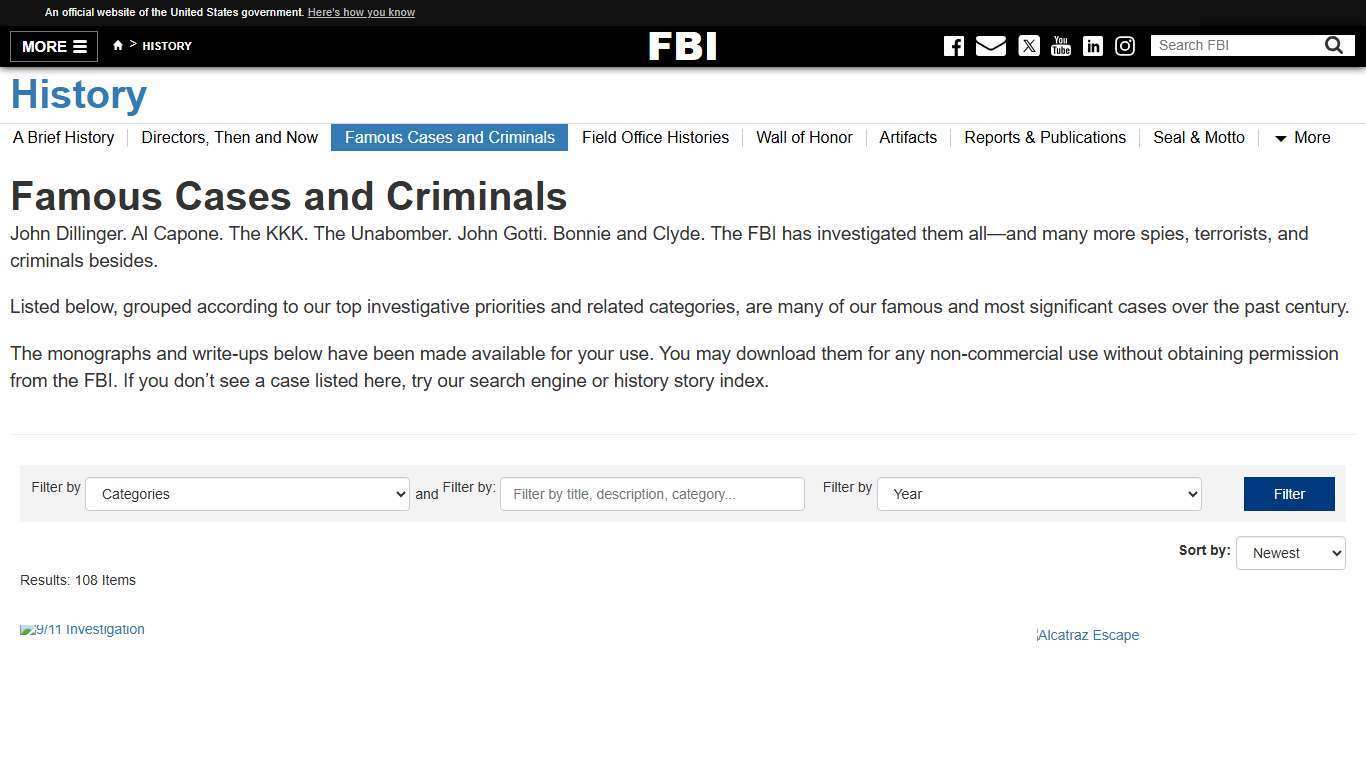 Famous Cases and Criminals — FBI